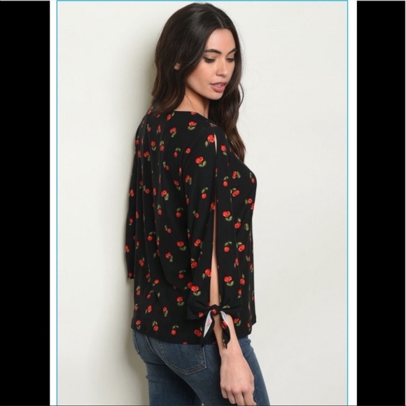 NWT Cherry Top With Split Sleeve Detail - Picture 3 of 5